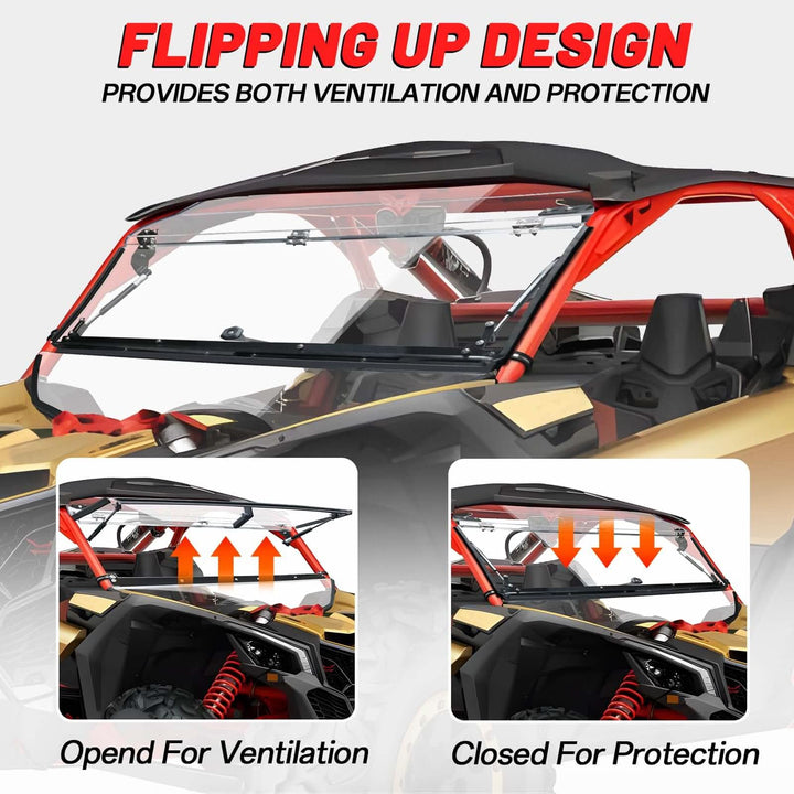 flipping  up design of Can-Am x3 flip windshield
