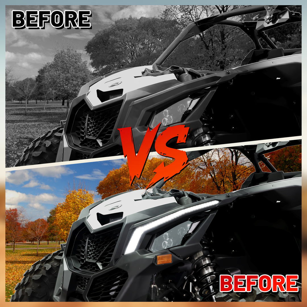 before and after install Can-Am x3 fang lights
