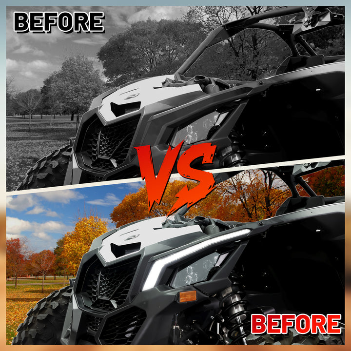 before and after install Can-Am x3 fang lights