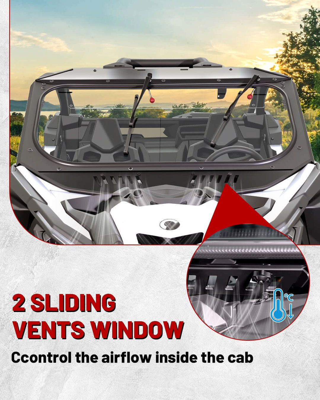 Can-Am x3 glass windshield with 2 sliding vents