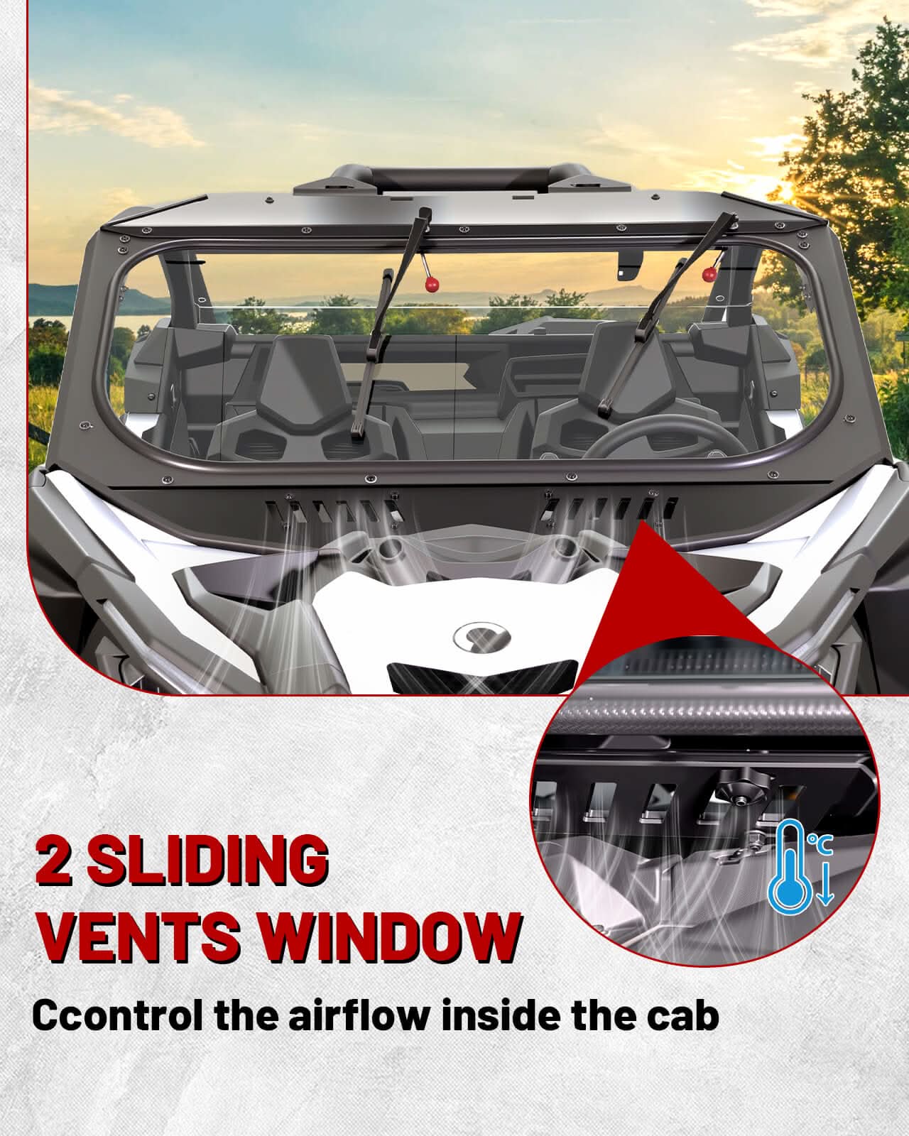 Can-Am x3 glass windshield with 2 sliding vents