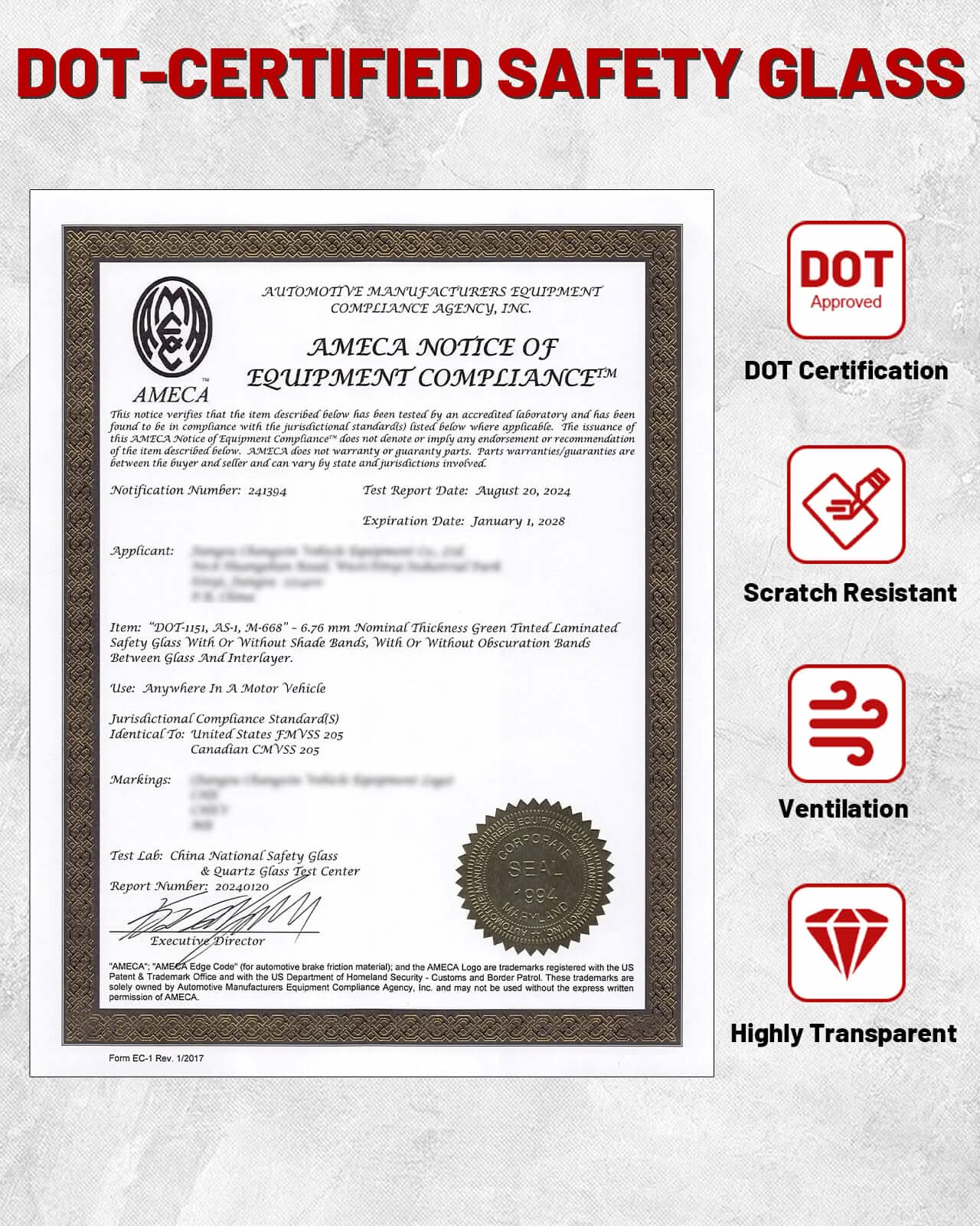 DOT certified safety glass of maverick x3 glass windshield