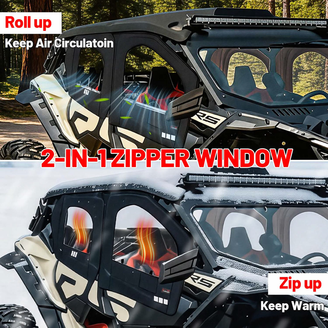 2-in-1 zipper window of maverick x3 max soft upper door with steel frame 