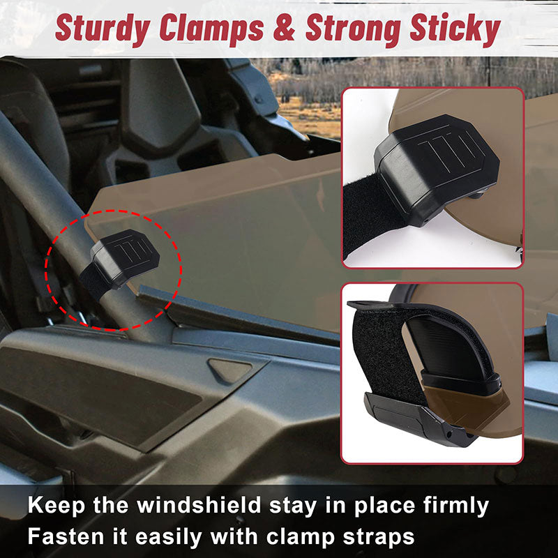 sturdy clamps keep the windshield stay