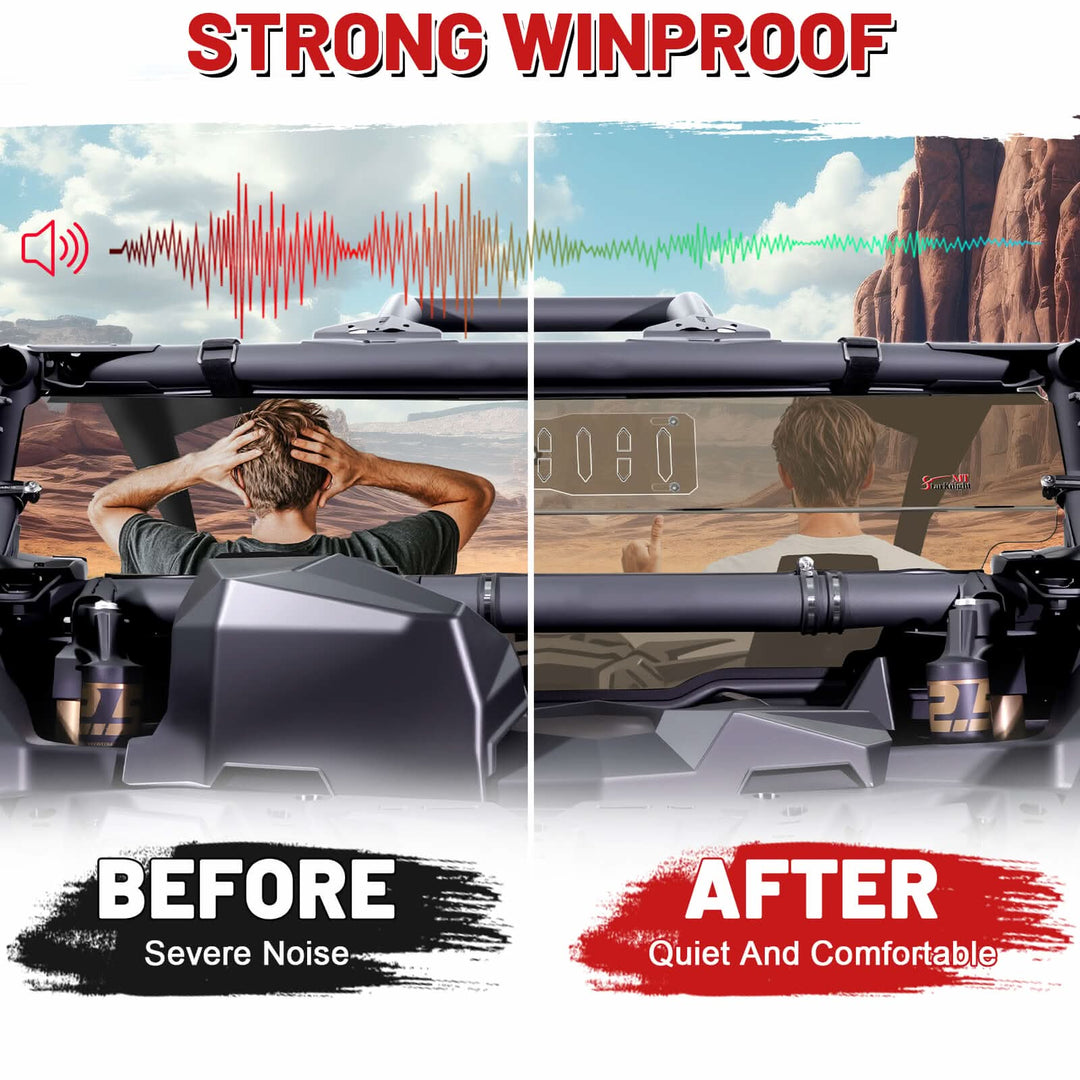 Before and after comparison of x3 vented rear windshield with noise reduction feature.