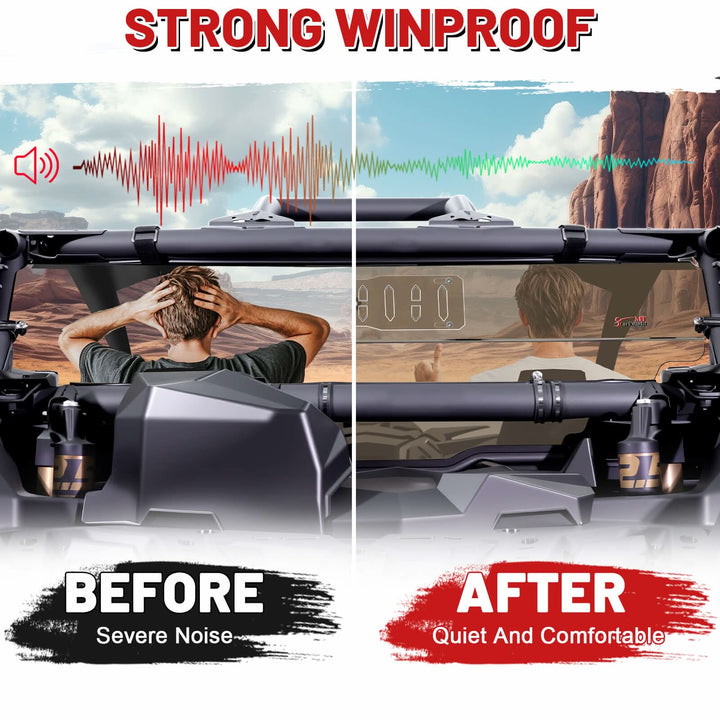Before and after comparison of x3 vented rear windshield with noise reduction feature.