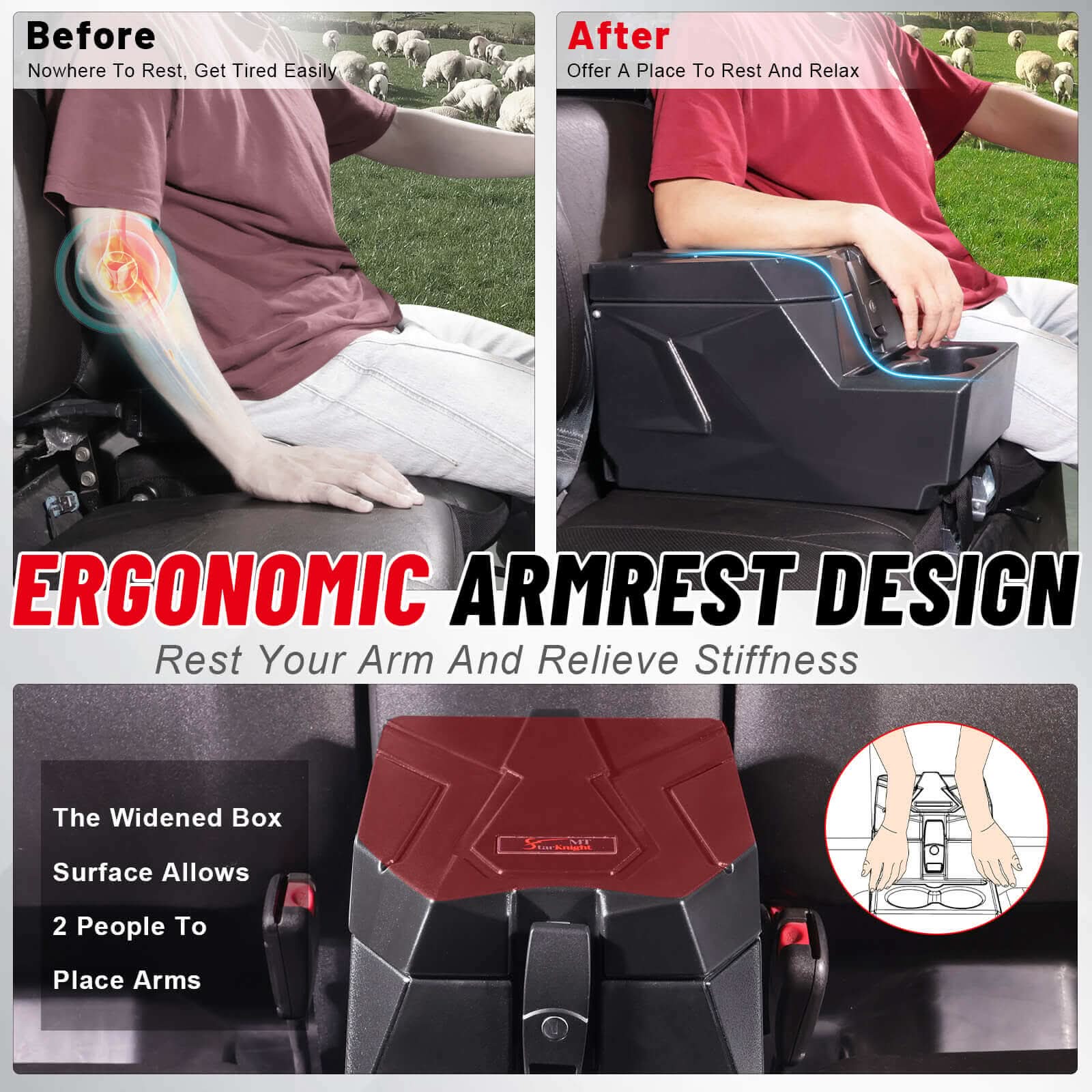 ergonomic armrest design of uforce center console box