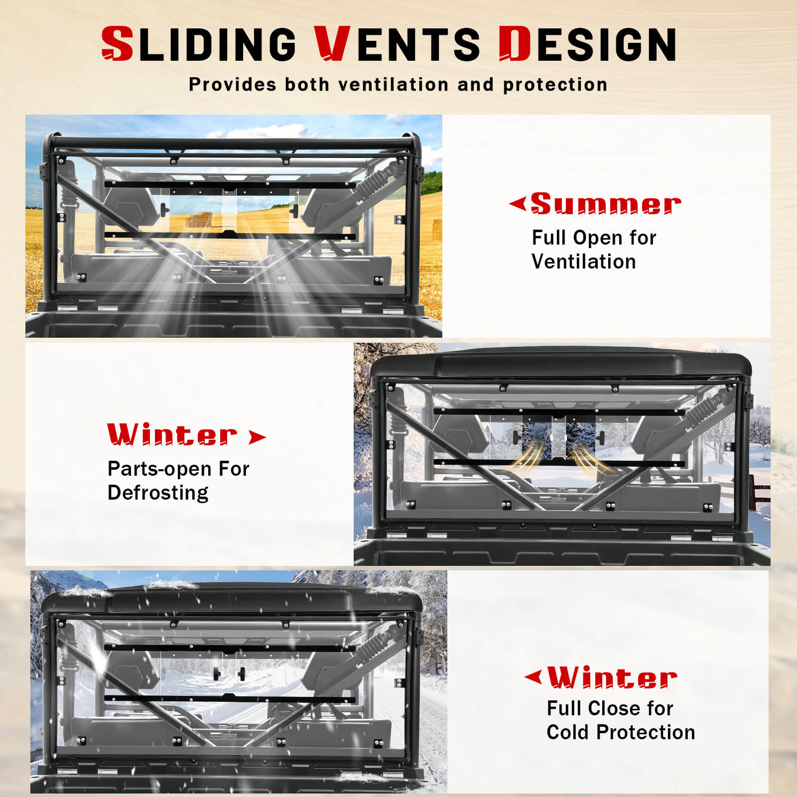 Sliding vents design for CFMOTO uforce 1000 rear windshield