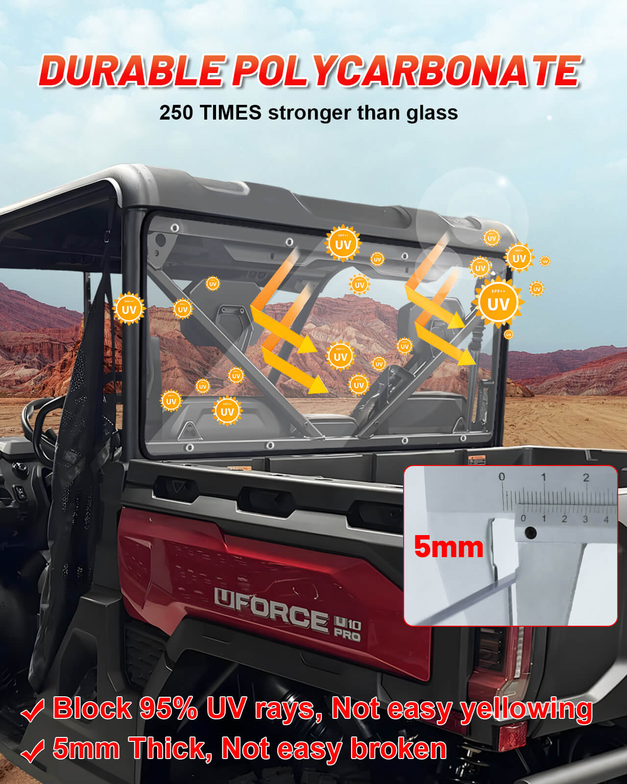 UFORCE u10 pro rear windshield with durability features 