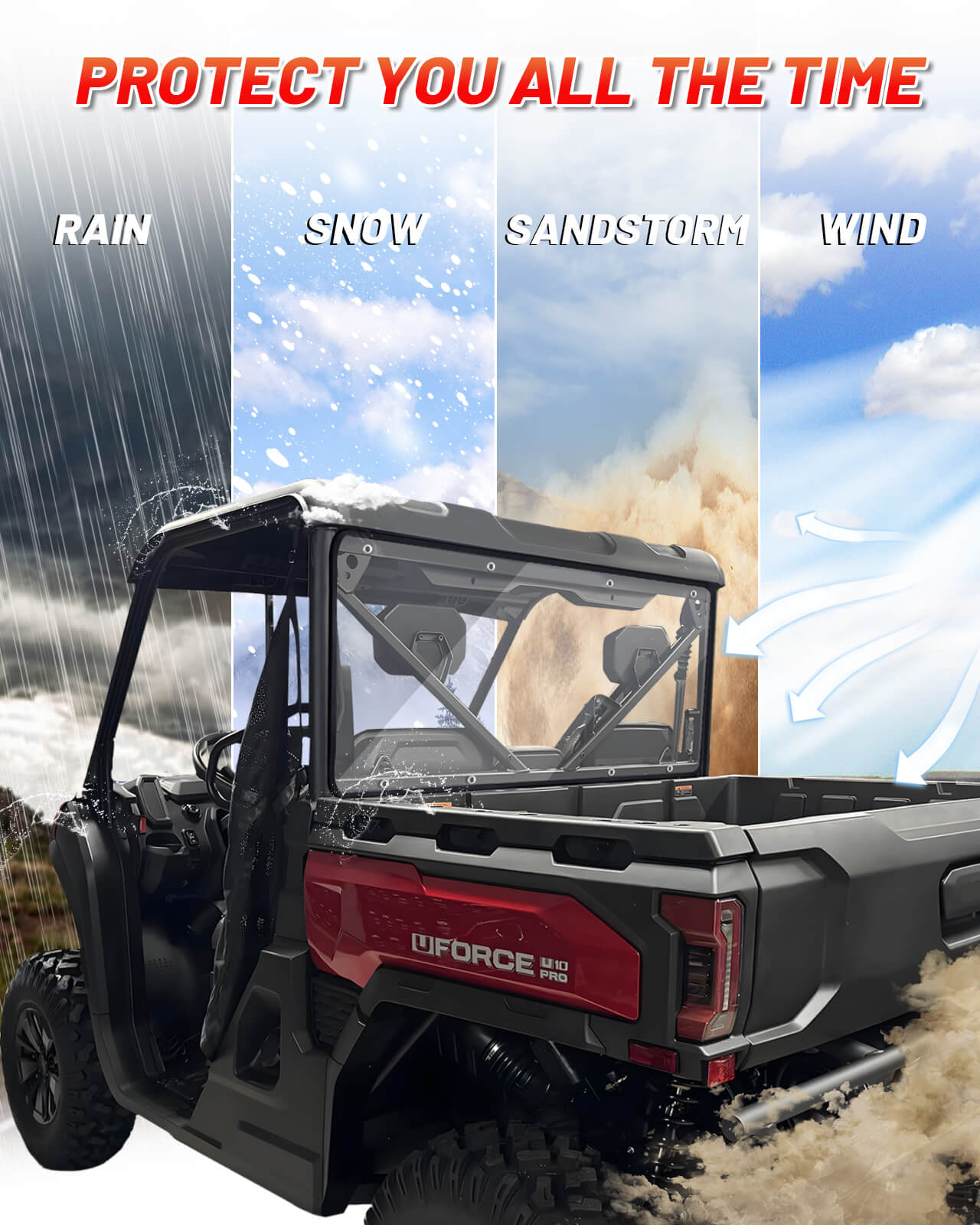 uforce u10 pro windshield protect against rain, snow, sandstorm, and wind