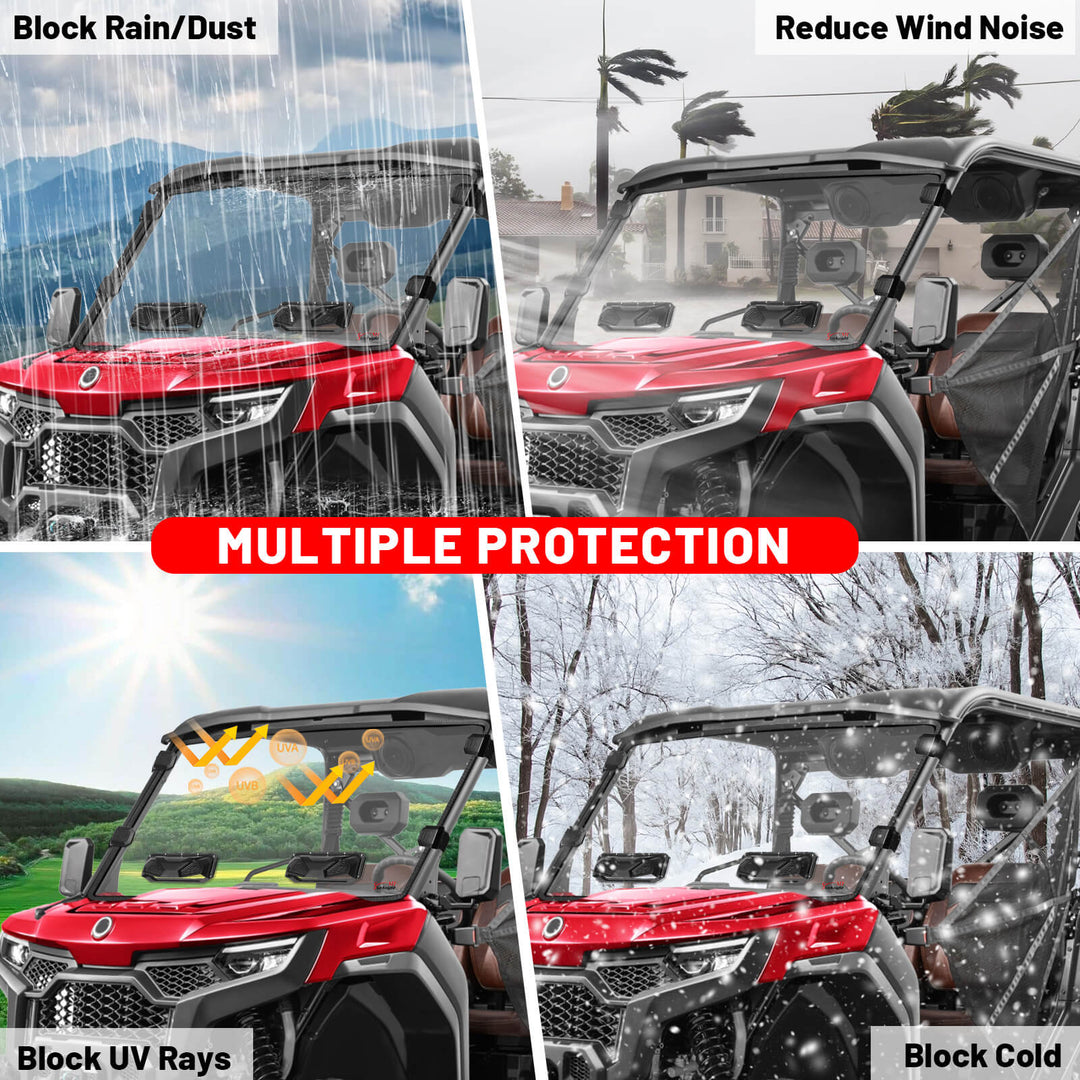 u10 pro vented windshield protection features against rain, dust, wind noise, UV rays, and cold.