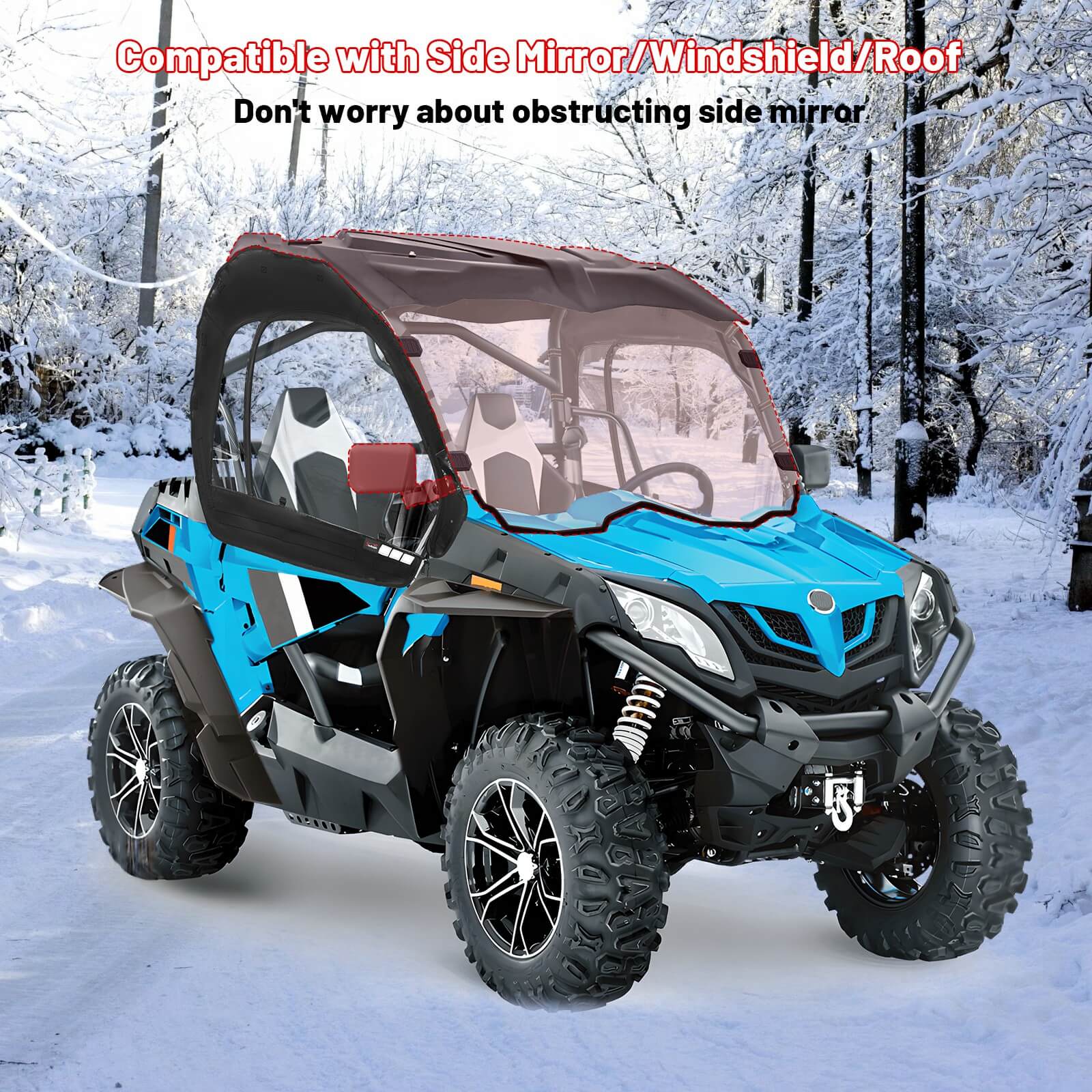 CFMOTO zforce 800 soft cab enclosure compatible with side mirror and windshield