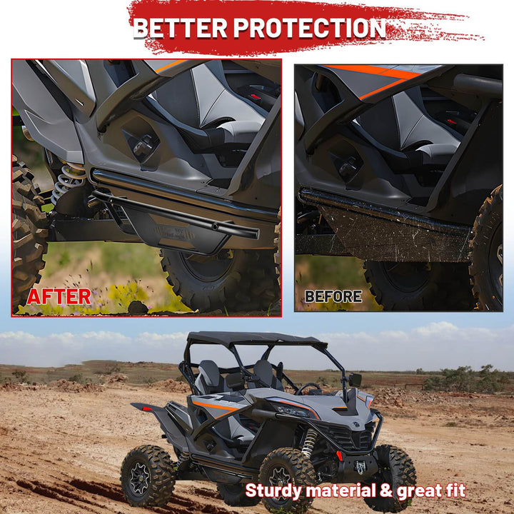 Before and after comparison of install CFMOTO 950 sport nerf bars