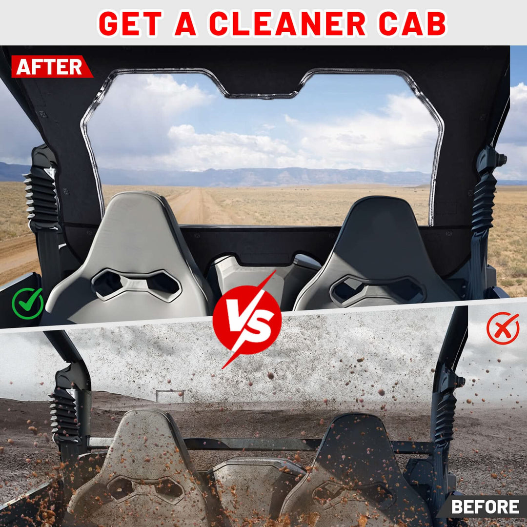 Comparison of a cleaner cab interior before and after install zforce soft rear windshield