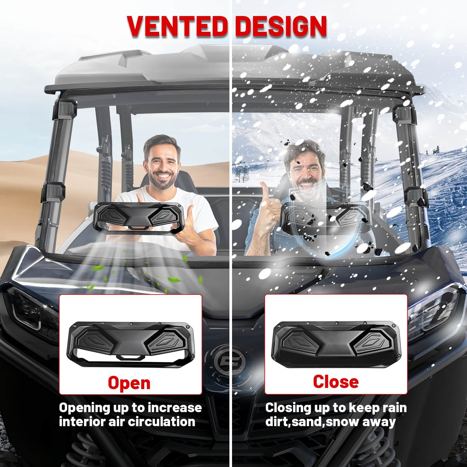 Open and close vent of the zforce 950 sport windshield
