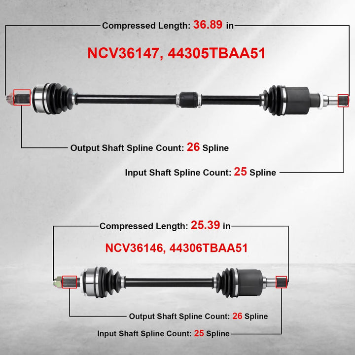 Honda Civic axle shafts with technical specifications 