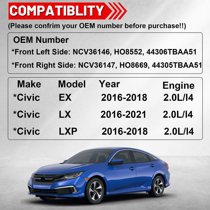 CV Axle joints Compatibility chart for Honda Civic models 