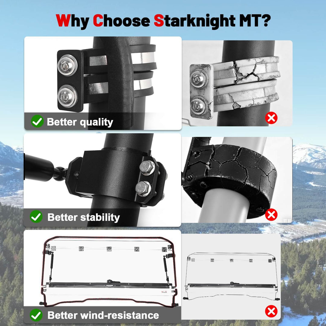 Pioneer 1000 Flip Windshield Comparison of StarknightMT product features 