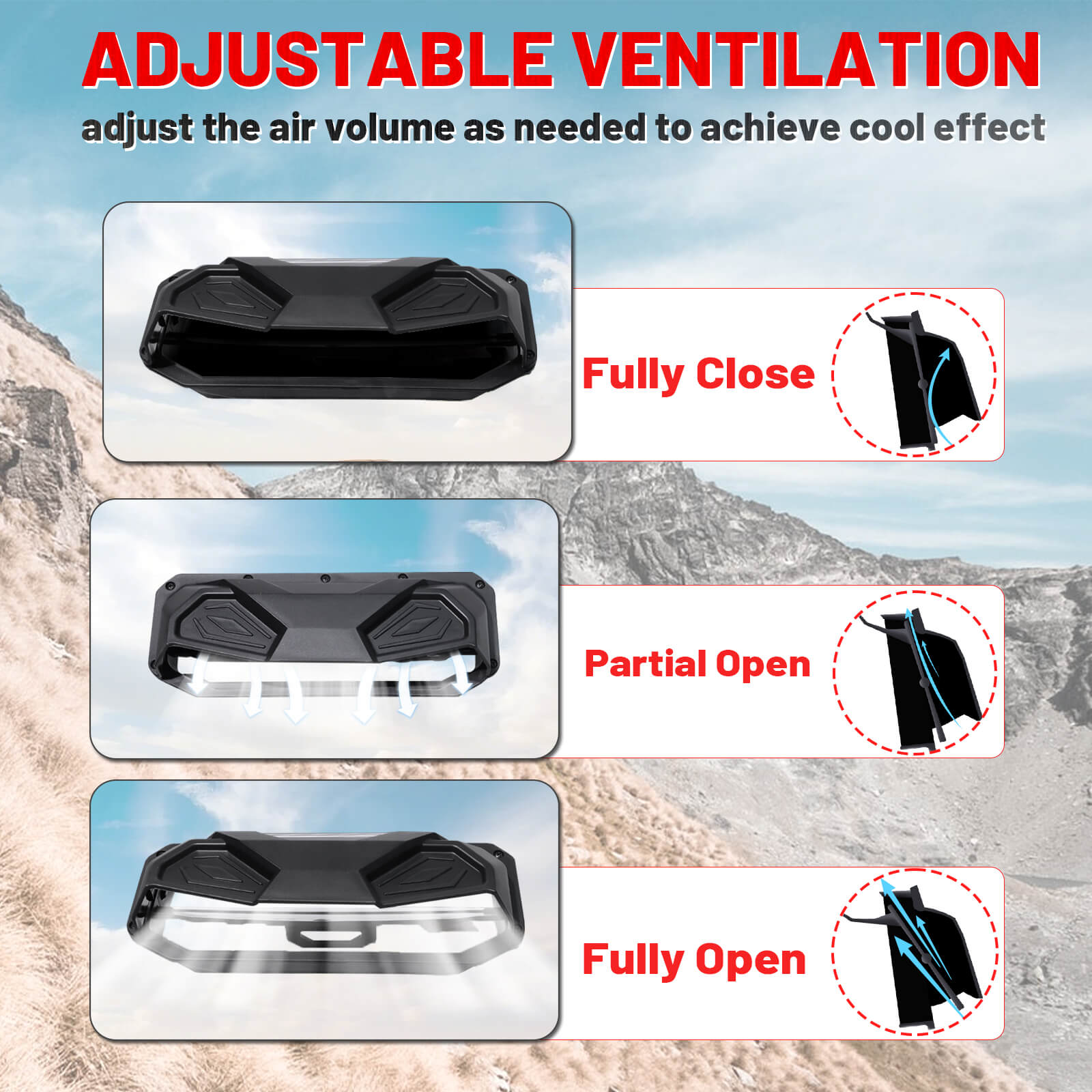 Adjustable ventilation of pioneer 500 vented windshield