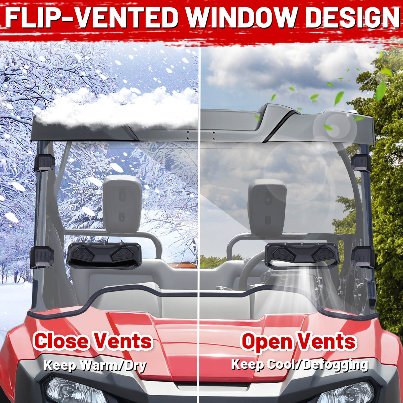 close and open vents design of pioneer windshields