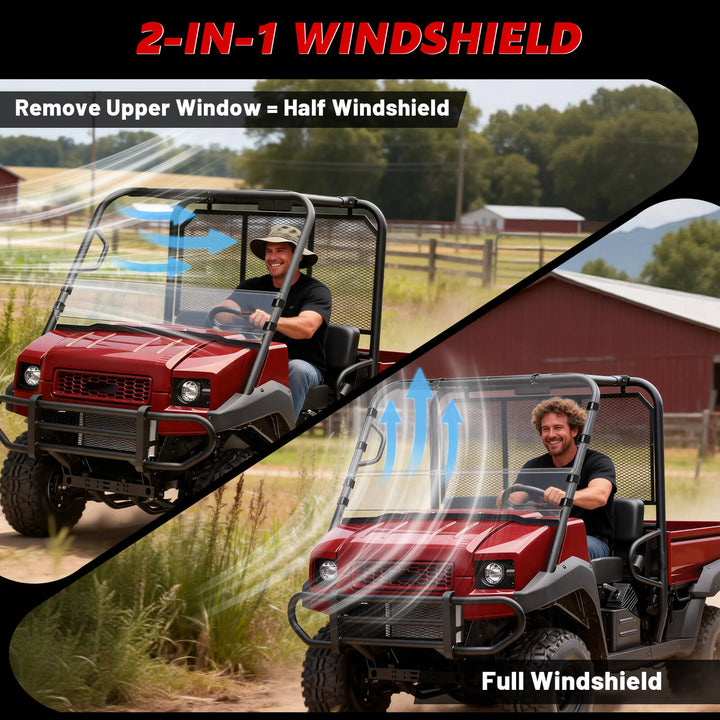 Kawasaki mule 4000 front windshield 2-in-1 design 