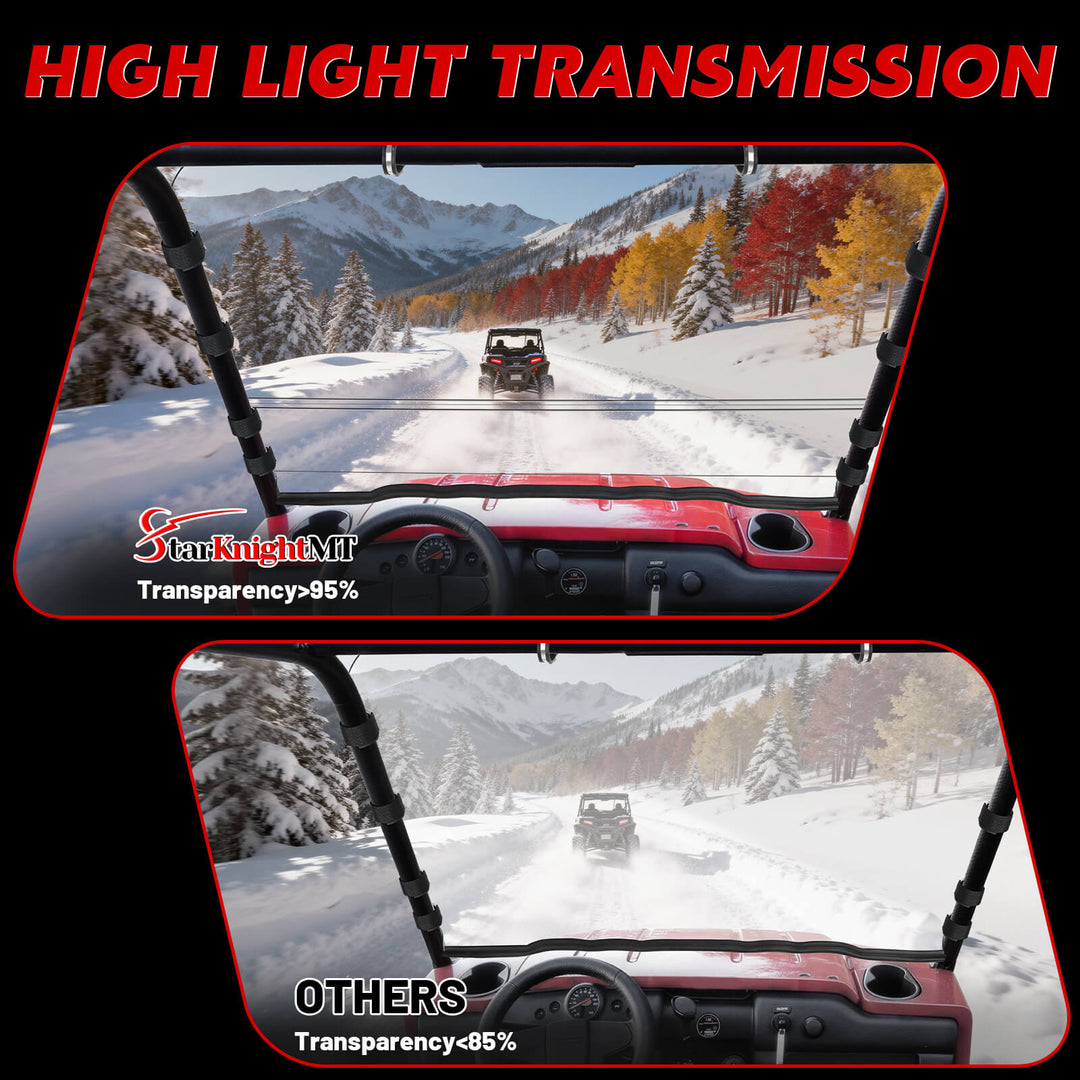 Comparative view of mule 4000 windshield with high light transmission 