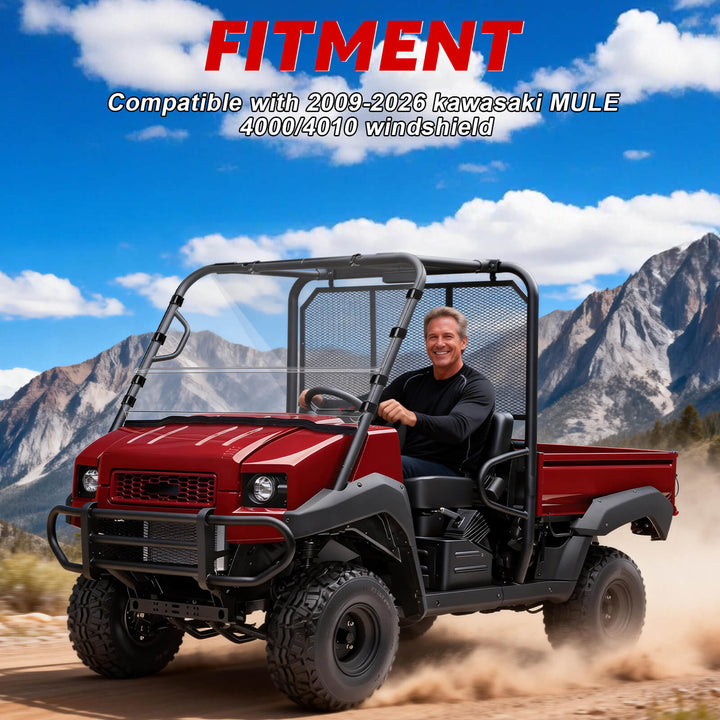 kawasaki mule front windshield fitment