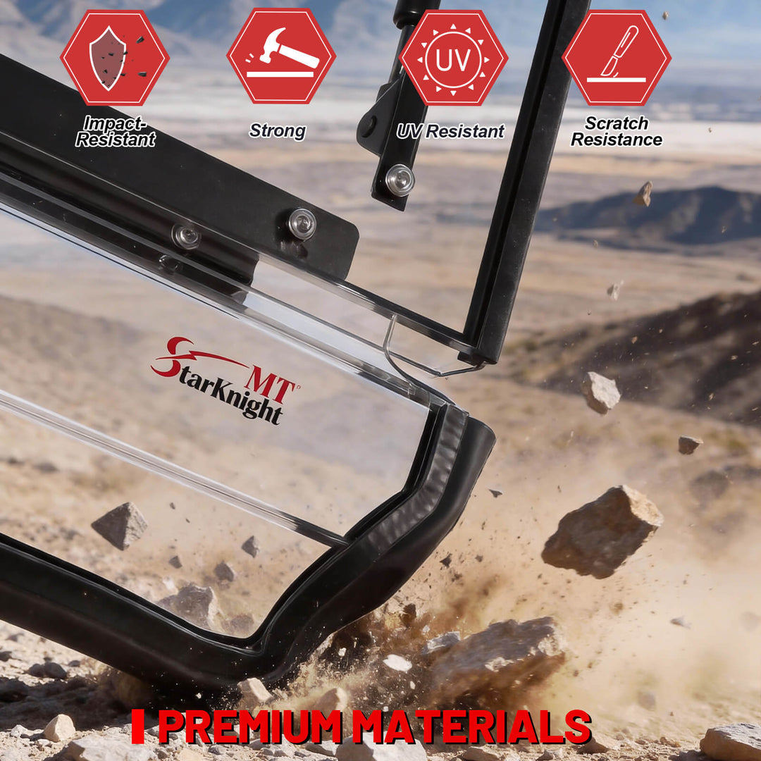 Starknight mule flip windshield product with durability features 