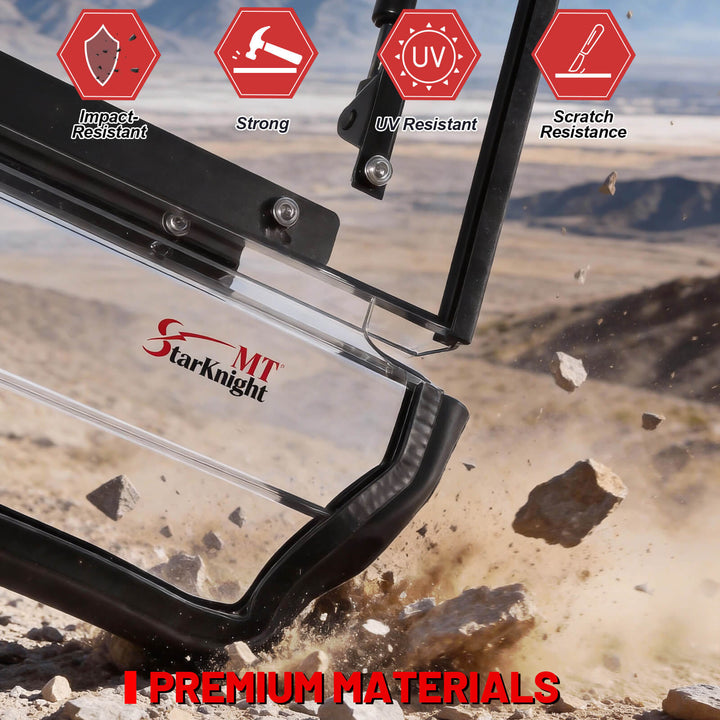 Starknight mule flip windshield product with durability features 