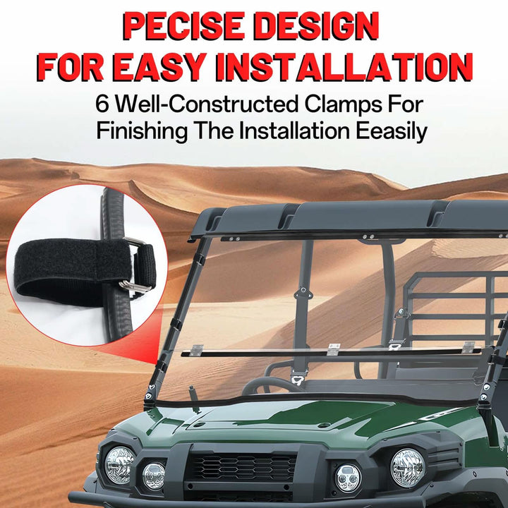 Easy to install Kawasaki Mule pro flip windshield