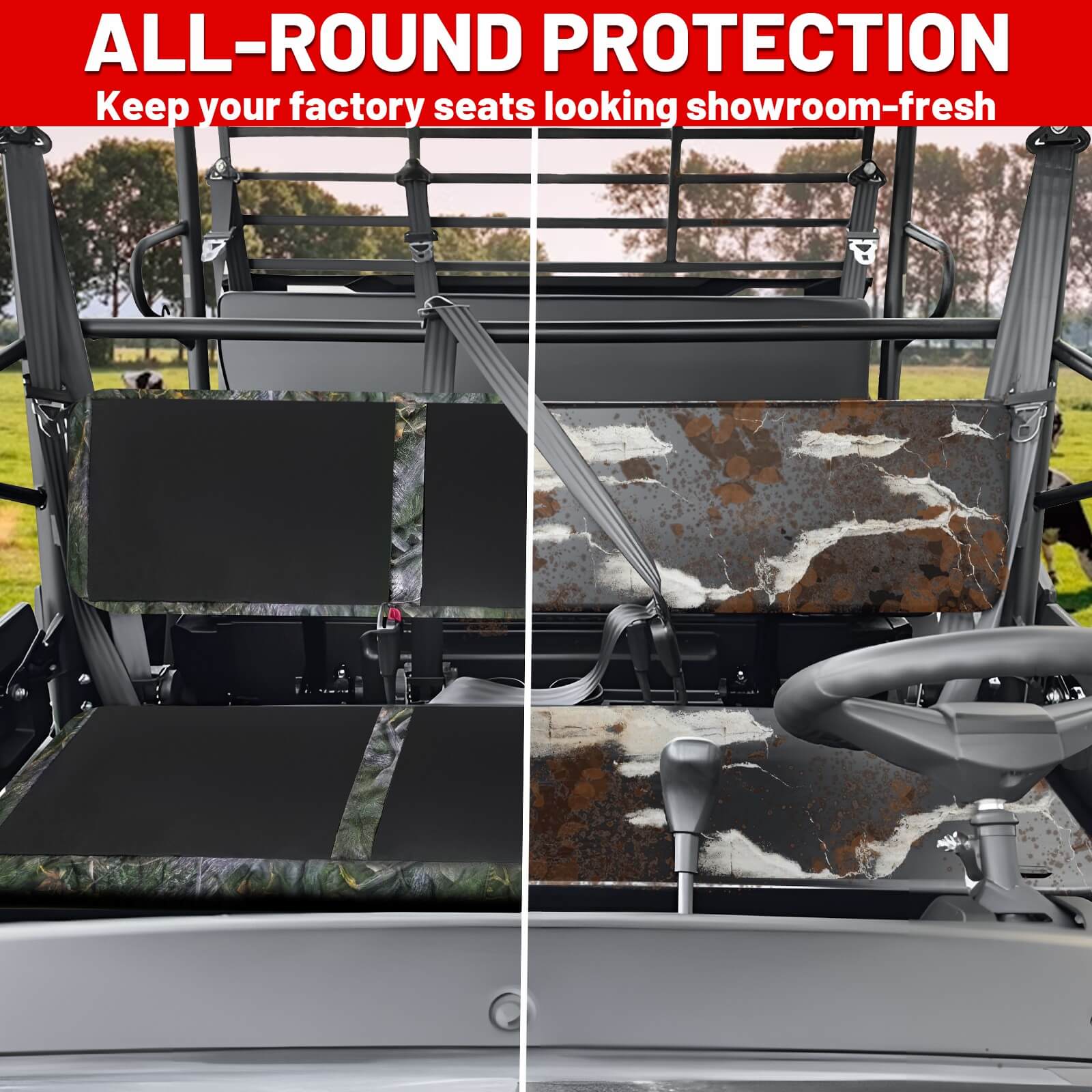 Mule pro fxt seat covers before and after protection Comparison