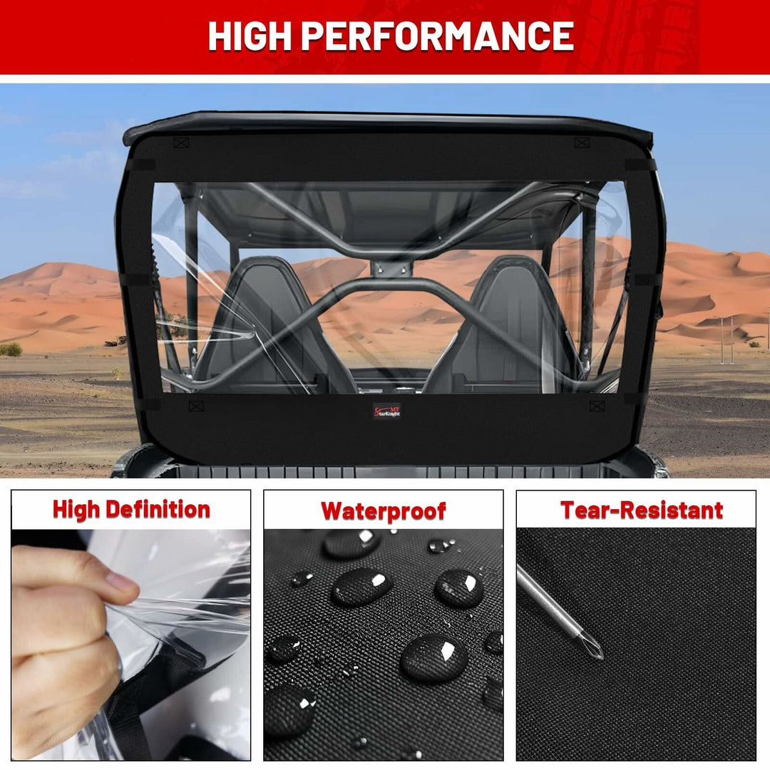 High-performance teryx soft rear  windshield and features highlighted.