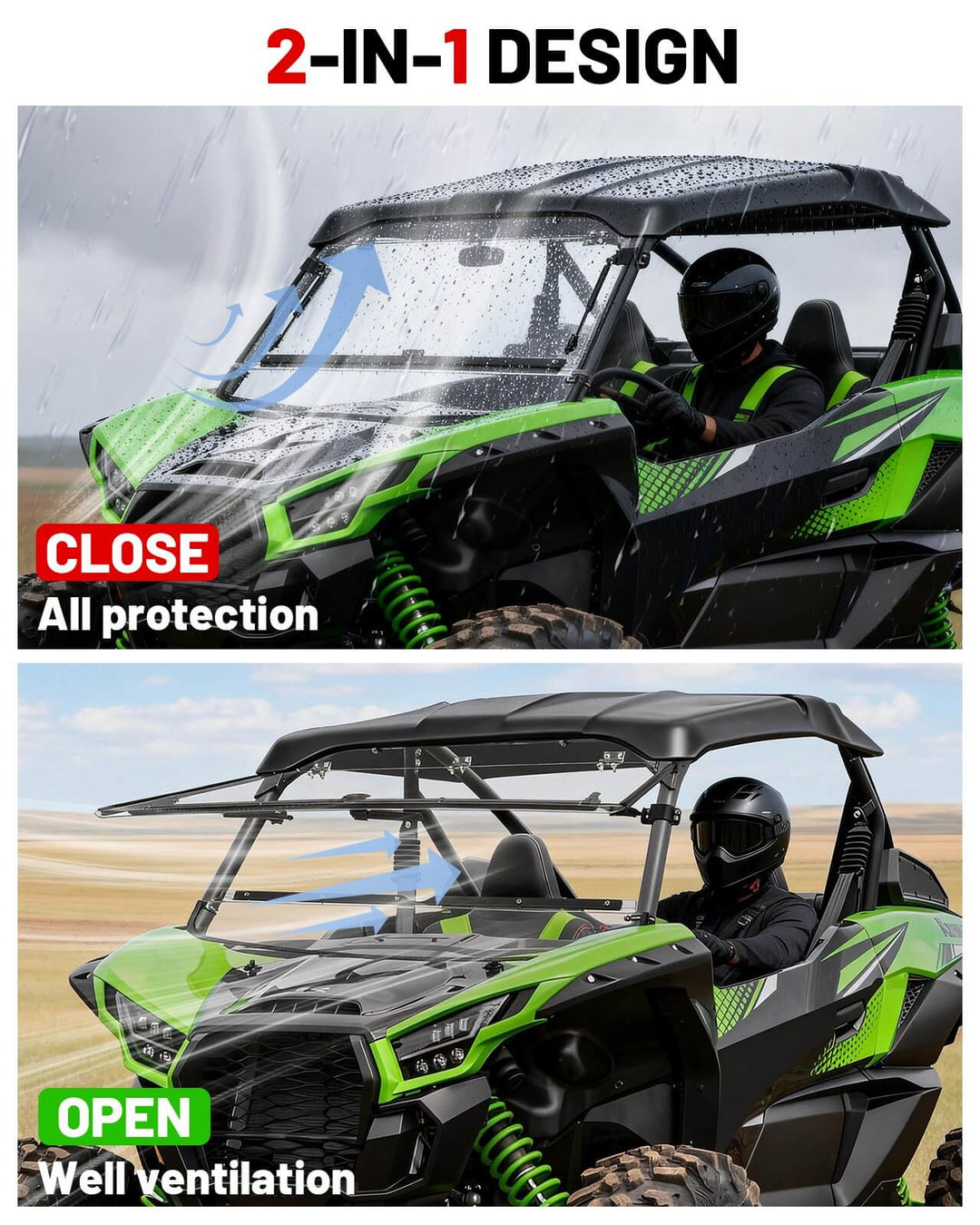 2-in-1 Design of Teryx KRX 1000 Flip Windshield