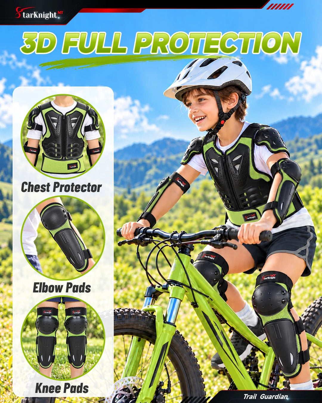 Kids Dirt Bike Armor Suit Chest Protector Ages 3-10 3D full protection