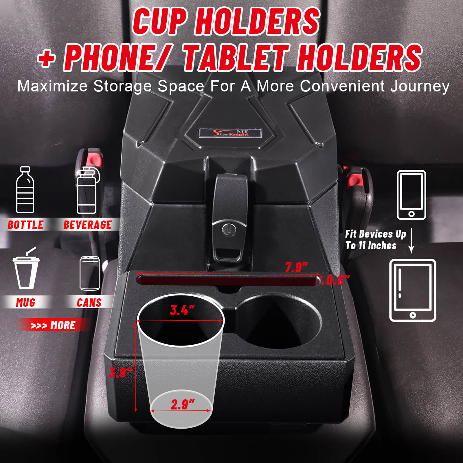 ranger xp 1000 center storage box with cup holders and phone holders