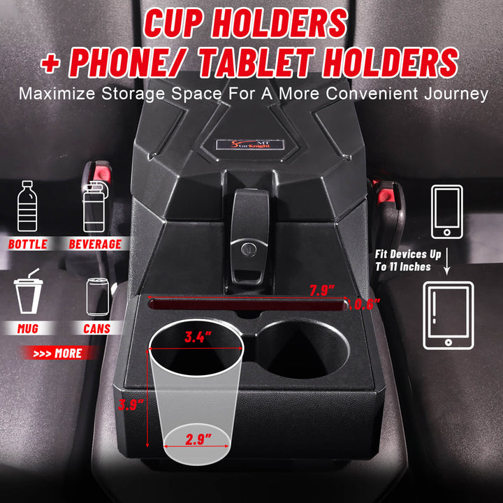 ranger xp 1000 center storage box with cup holders and phone holders