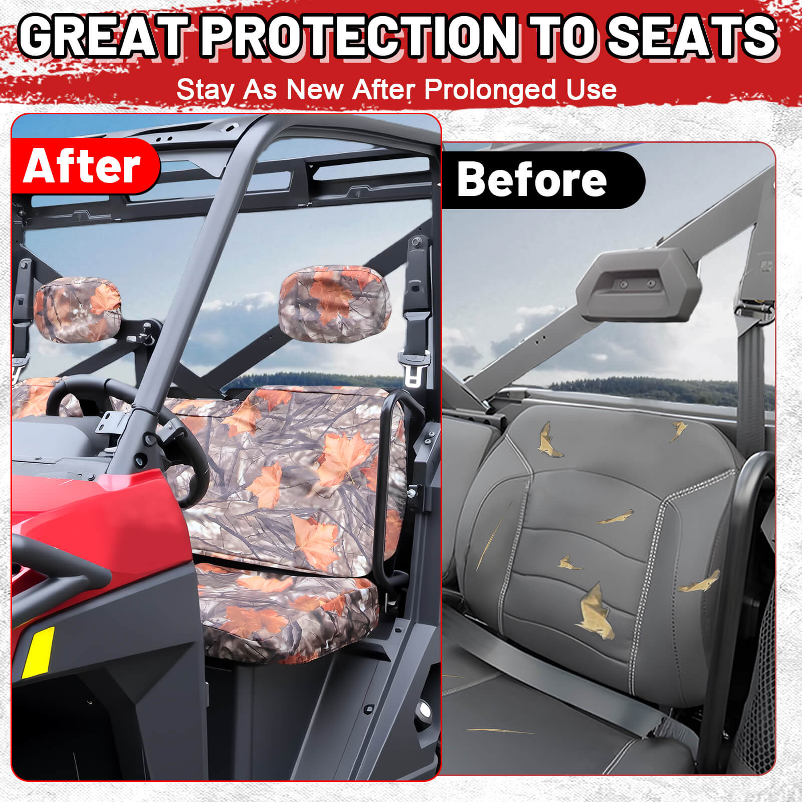 before and after Comparison of install ranger 1000 maple seat cover