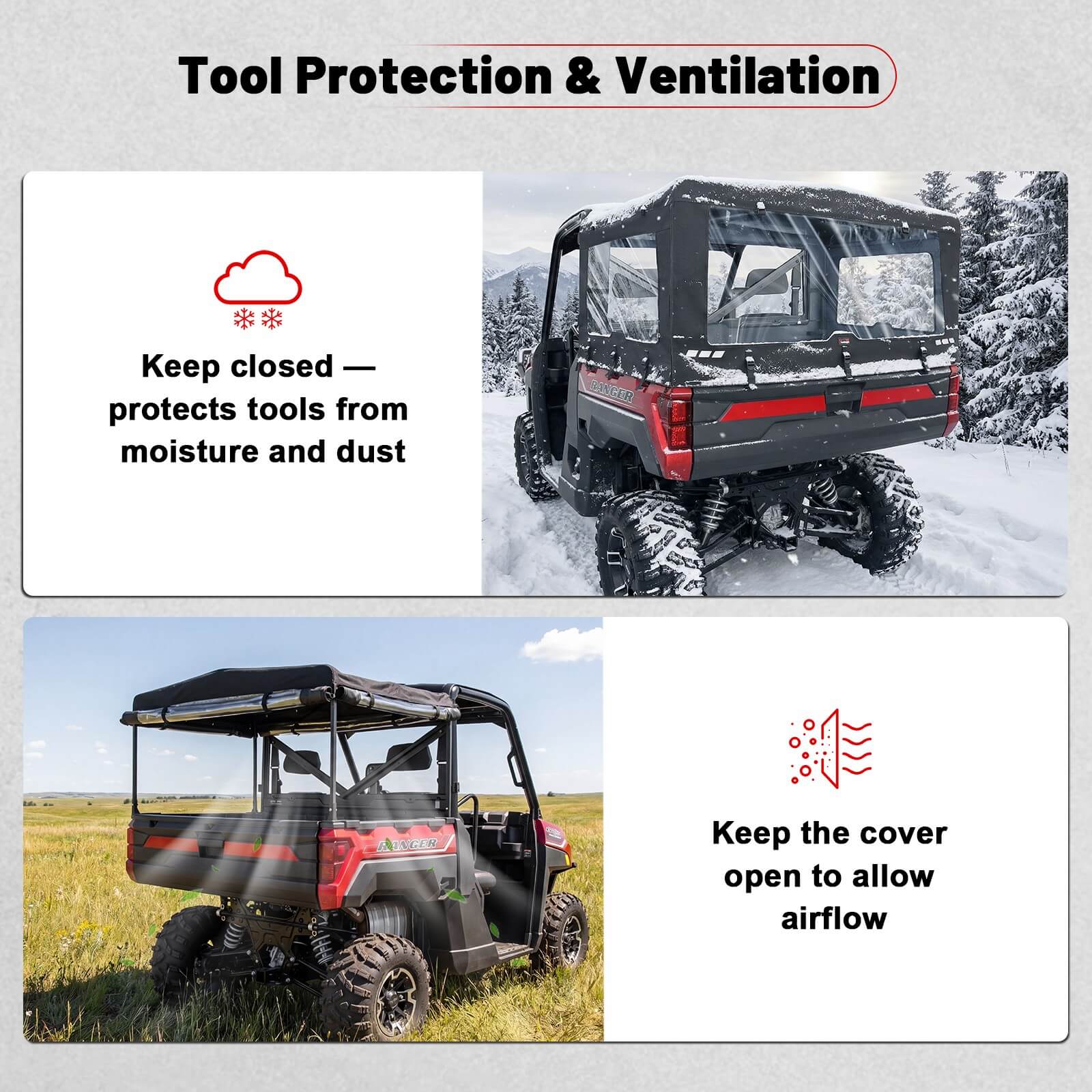 Polaris ranger xp 1000 soft cargo  bed cover rack protection & ventilation