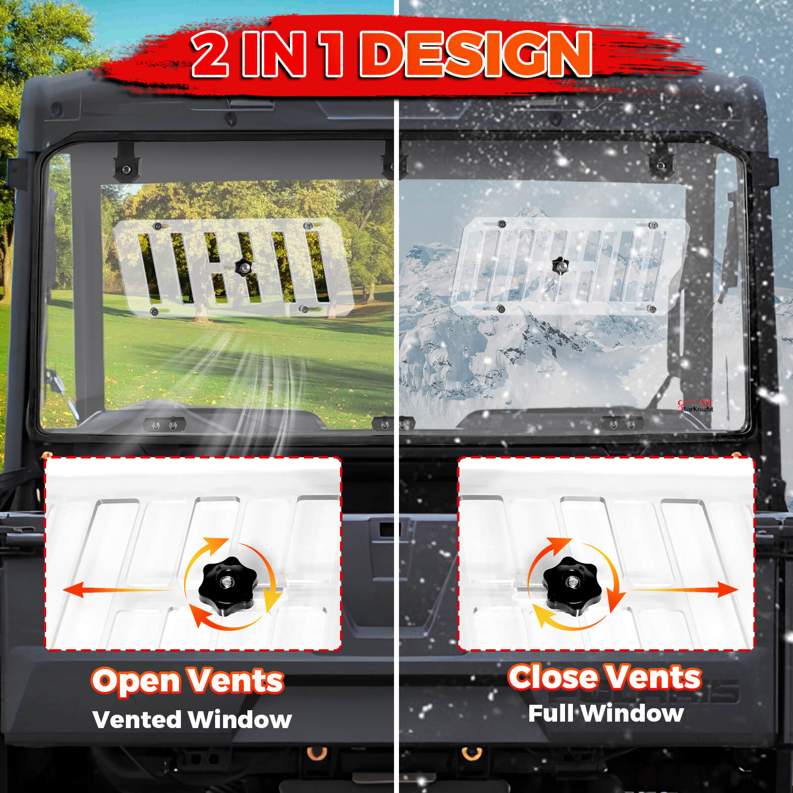2 in 1 design of midsize 500/570 rear windhsield