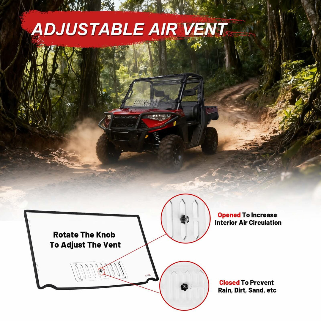 Polaris ranger 1000 front windshield with adjustable air vent  
