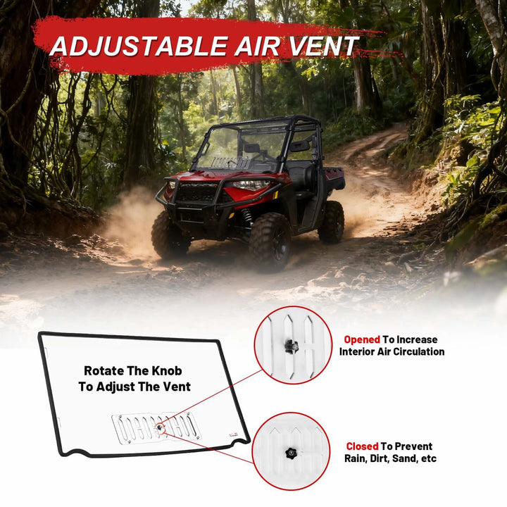 Polaris ranger 1000 front windshield with adjustable air vent  