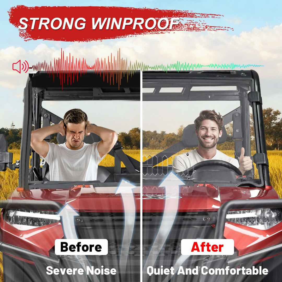 before and after install Ranger 1000 front sliding vent windshield 