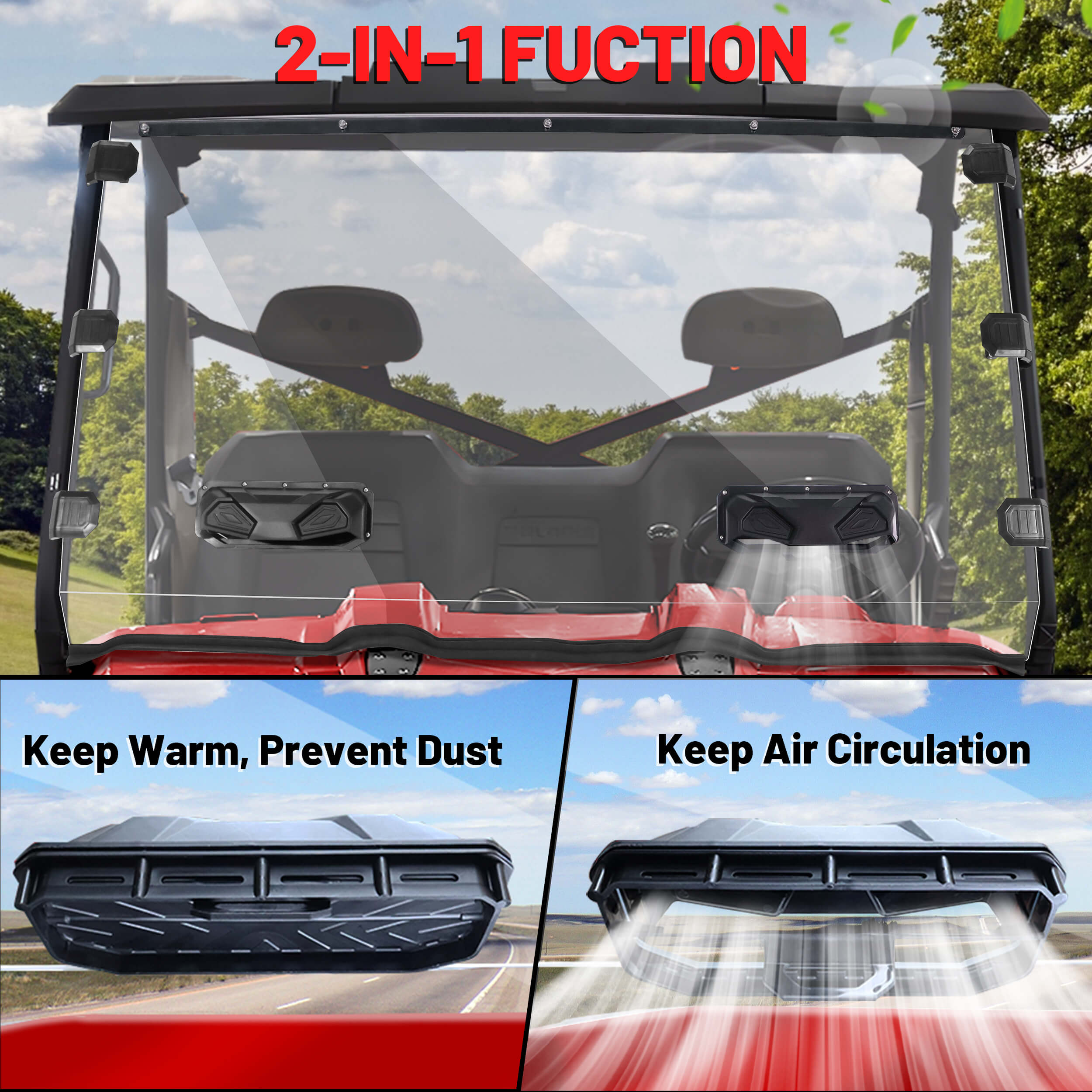 Polaris Ranger XP 900/1000/Crew Scratch-Resistant 2-in-1 Flip Windshie Polaris Ranger XP 900/1000/Crew Scratch-Resistant 2-in-1 Flip Windshie