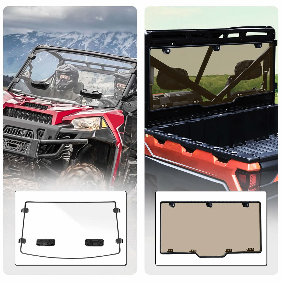 StarknightMT polaris ranger xp 1000 vented front and rear windshield kit
