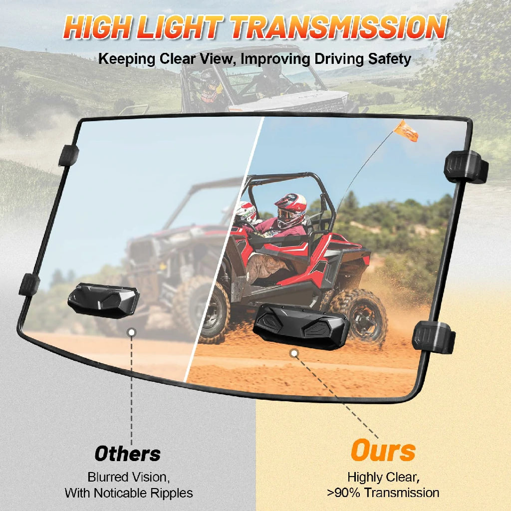 high light transmission of ranger xp 1000 vented front windshield