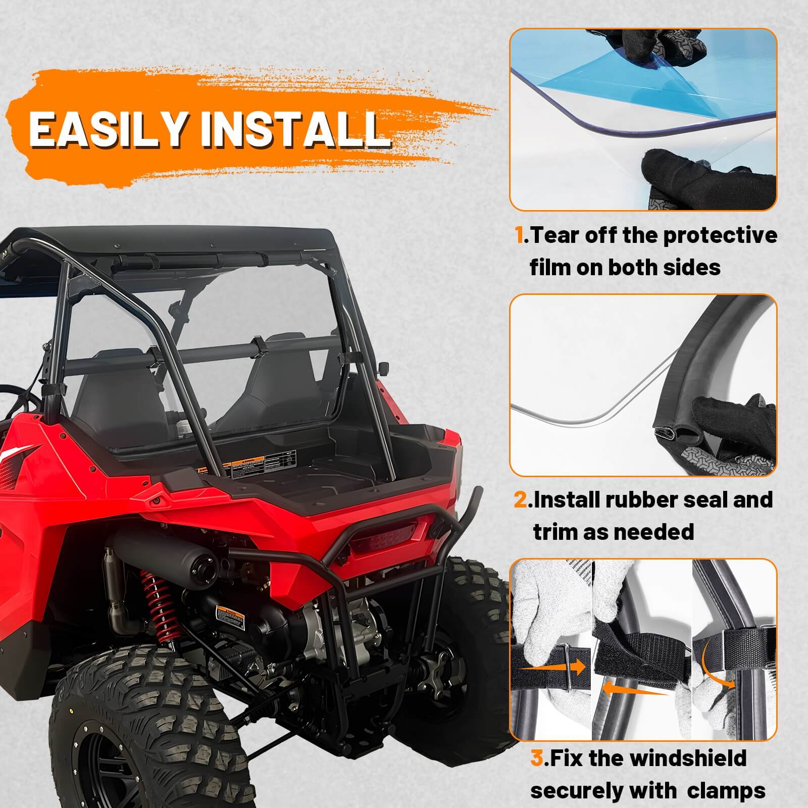 easy to install the rzr 200 rear windshield