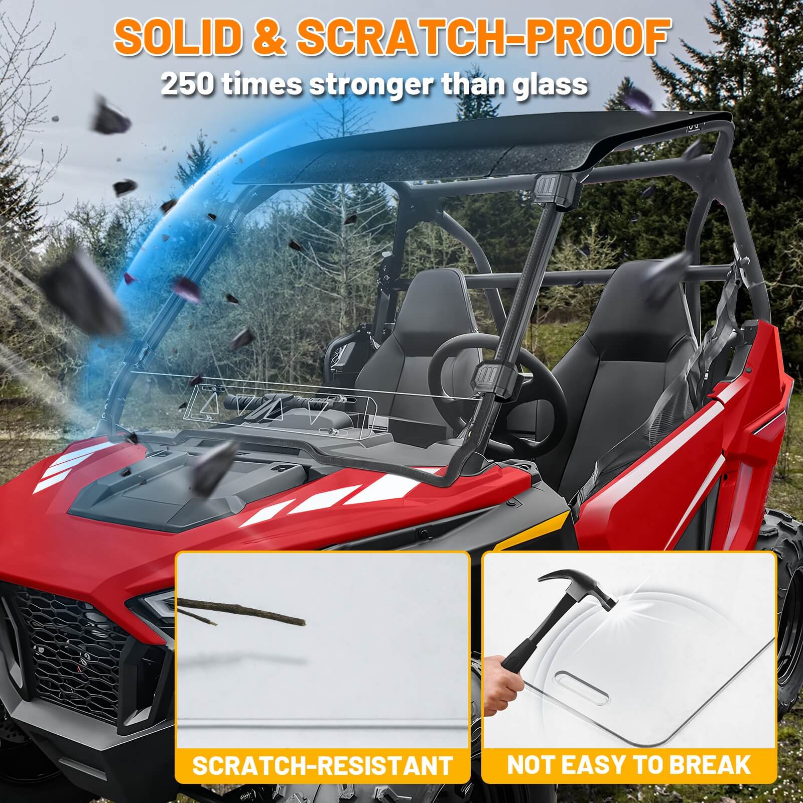 Polaris RZR 200 Vent windshield material features