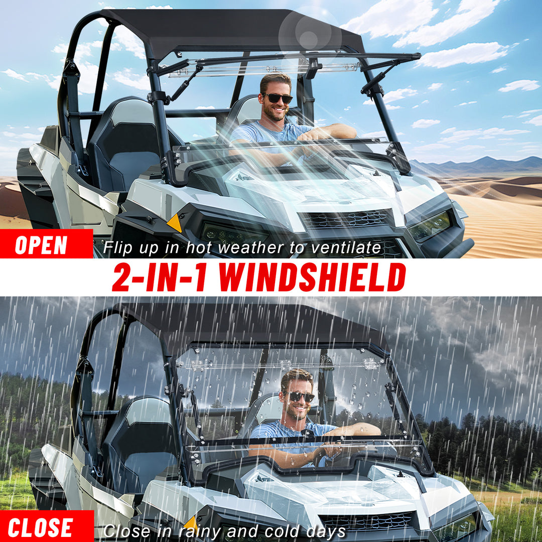 2-in-1 design of polaris rzr xp windshield
