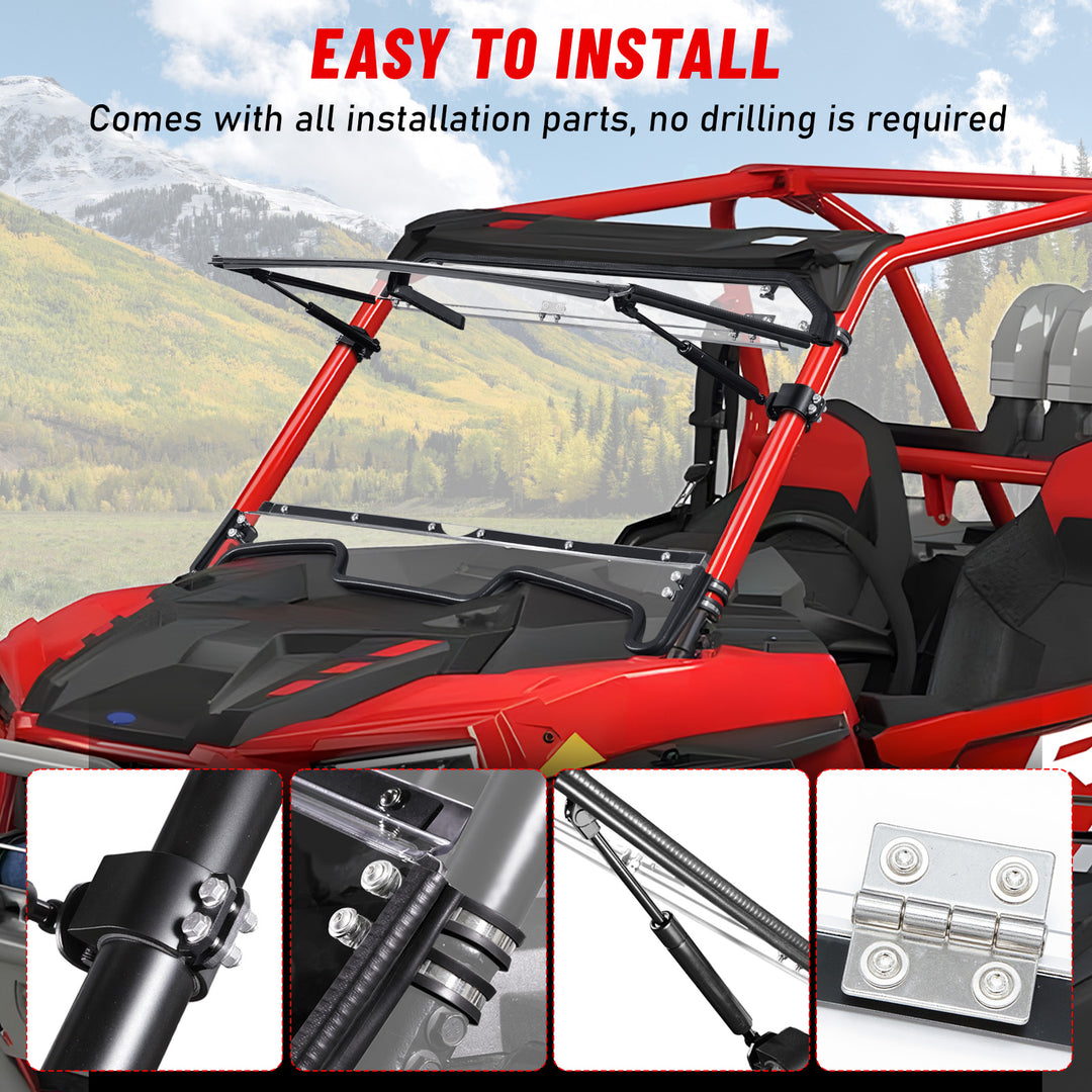 easy to install Polaris RZR XP 1000 flip windshield