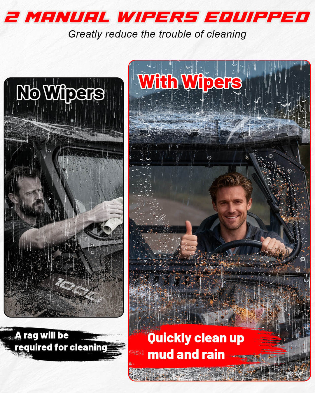 2 manual wipers equiped with RZR XP 1000 glass windshield